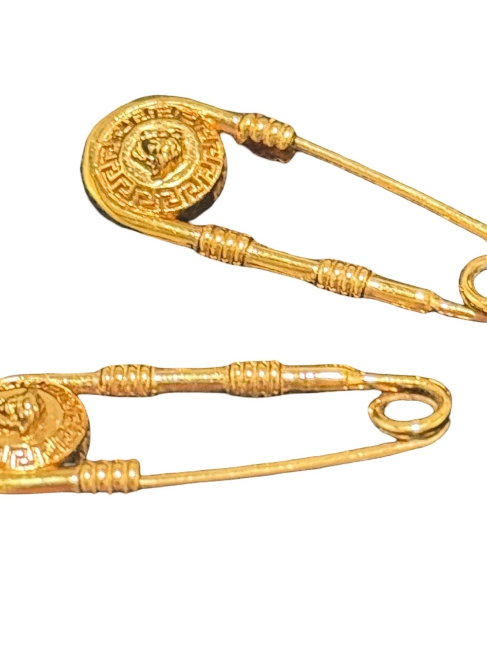 Versace Gold Safety Pin Medallion Earrings - Picture 3 of 5